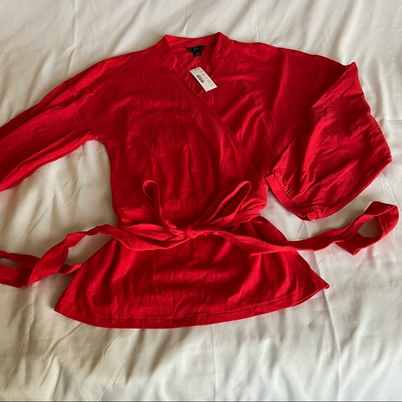 NWT red J. Crew Wrap Top with Collar - Picture 9 of 10